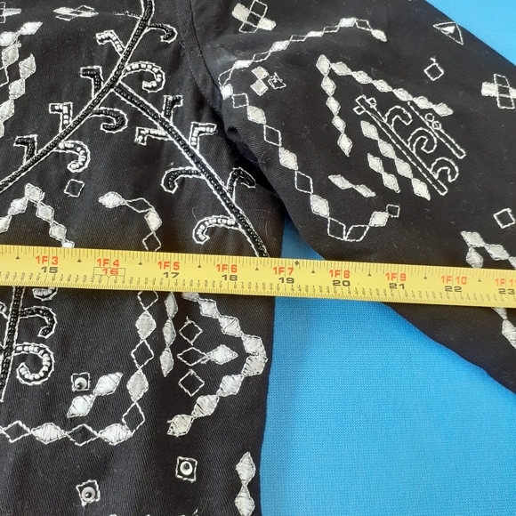 Notations Cotton Jacket Cardigan Silver Embroidery Beads Size S Black Red Artsy - Picture 15 of 17